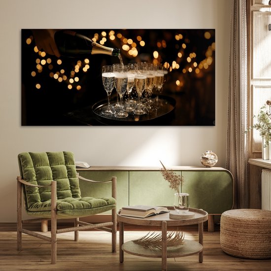 Affiche 150x75 cm - Lumières - Champagne - Plateau - Verres - Posters - Décoration murale cuisine - Décoration murale salon - Accessoires décoratifs - Décoration murale chambre
