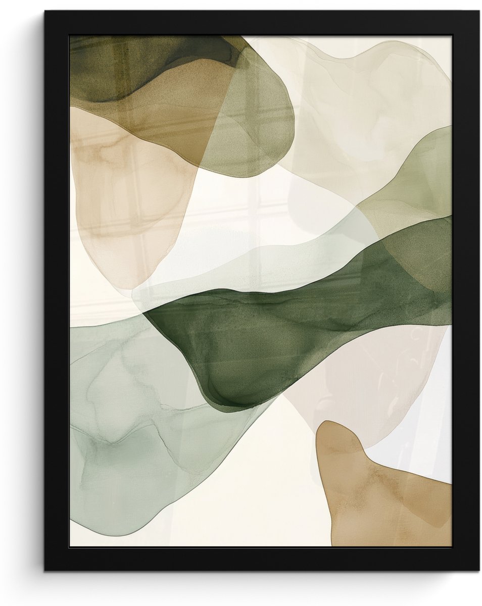 FrameYourWall Poster in lijst - Fotolijst 30x40 cm - Posters - Japandi - Abstract - Groen - Posterlijst zwart - Decoratie - Wanddecoratie woonkamer - Muurdecoratie slaapkamer