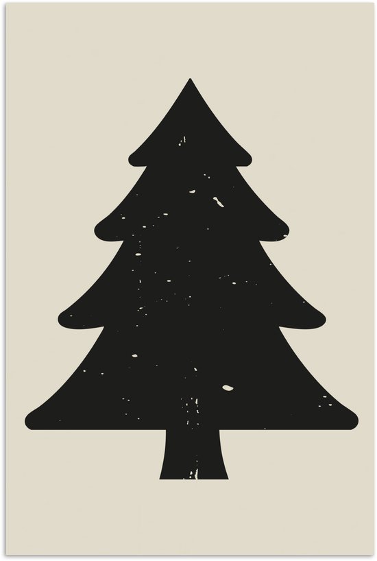 Poster 80x120 cm - Kerstboom - Zwarte kerstboom - Boom - Japandi - Posters - Kamer decoratie - Wanddecoratie woonkamer - Muurdecoratie slaapkamer - Kerstversiering - Kerstdecoratie voor binnen - Kerstmis