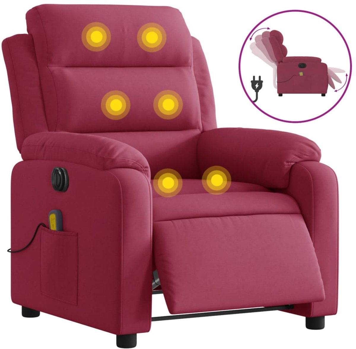 vidaXL Massagestoel - elektrisch - verstelbaar - fluweel - wijnrood
