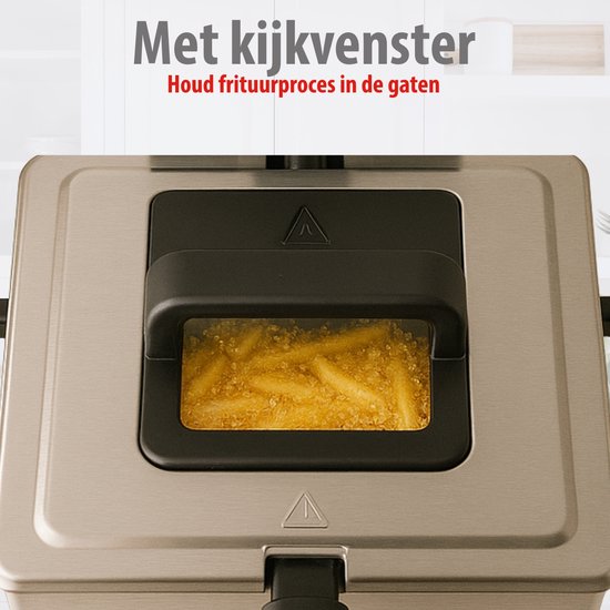 alpina Frituurpan 5 Liter - Dubbele Friteuse met 3 Frituurmanden - Frituur met Instelbare Temperatuur tot 190 °C - Frietpan 2000W - met Kijkvenster - RVS