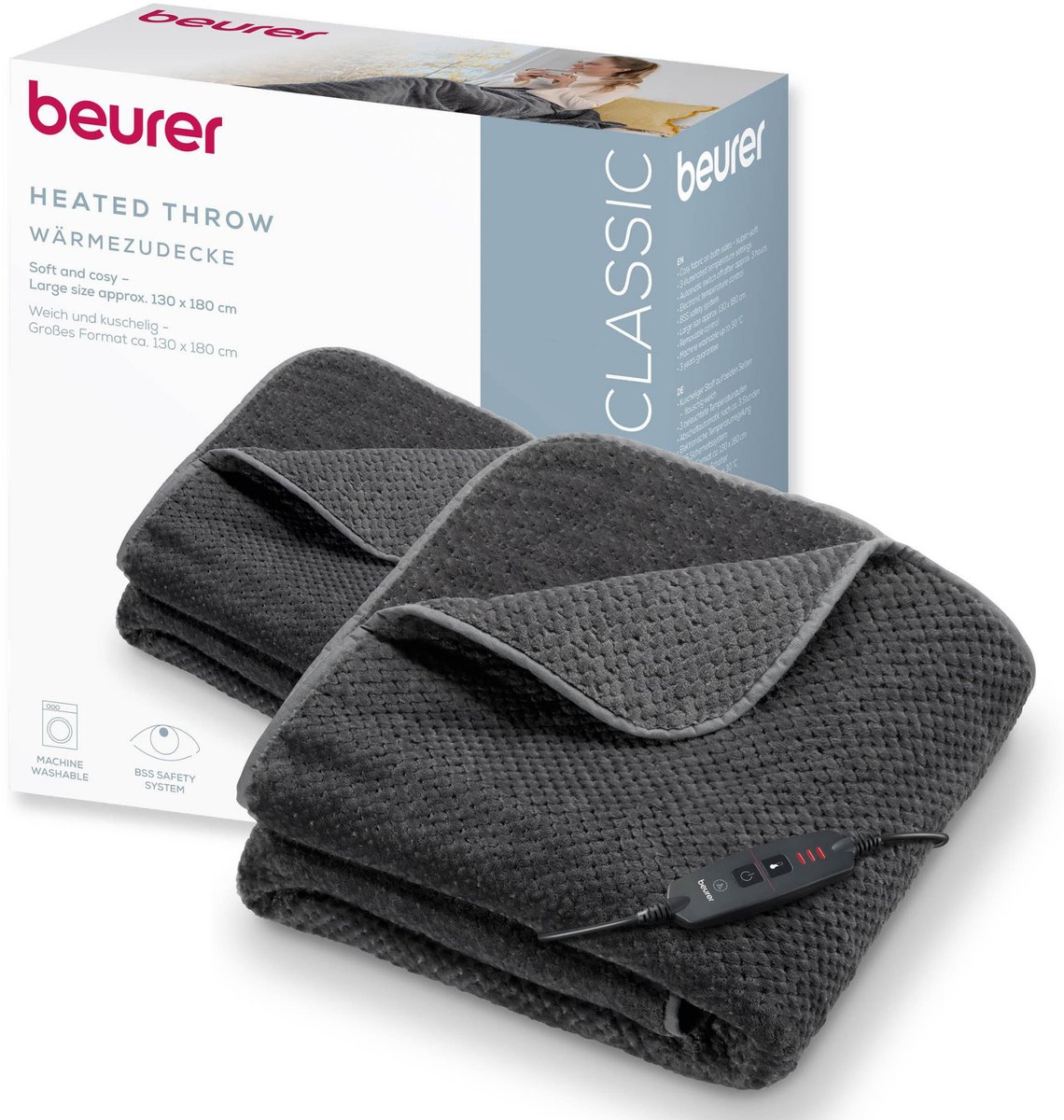 Beurer Elektrische Deken - Warmtedeken - 1 persoons 180x130cm - Knuffeldeken - BSS (Beurer Safety System) - Grijs - 3 Jaar Garantie – foto 7