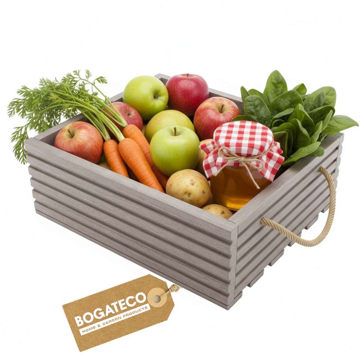 BOGATECO Houten kist Natuur 40x35x14,5 cm Houten kist Decoratie Houten doos Fruitkist Groentekist Houten kist voor opslag Opbergdoos Kist Hout Cadeau Decoratie Wijnkist GRIJS