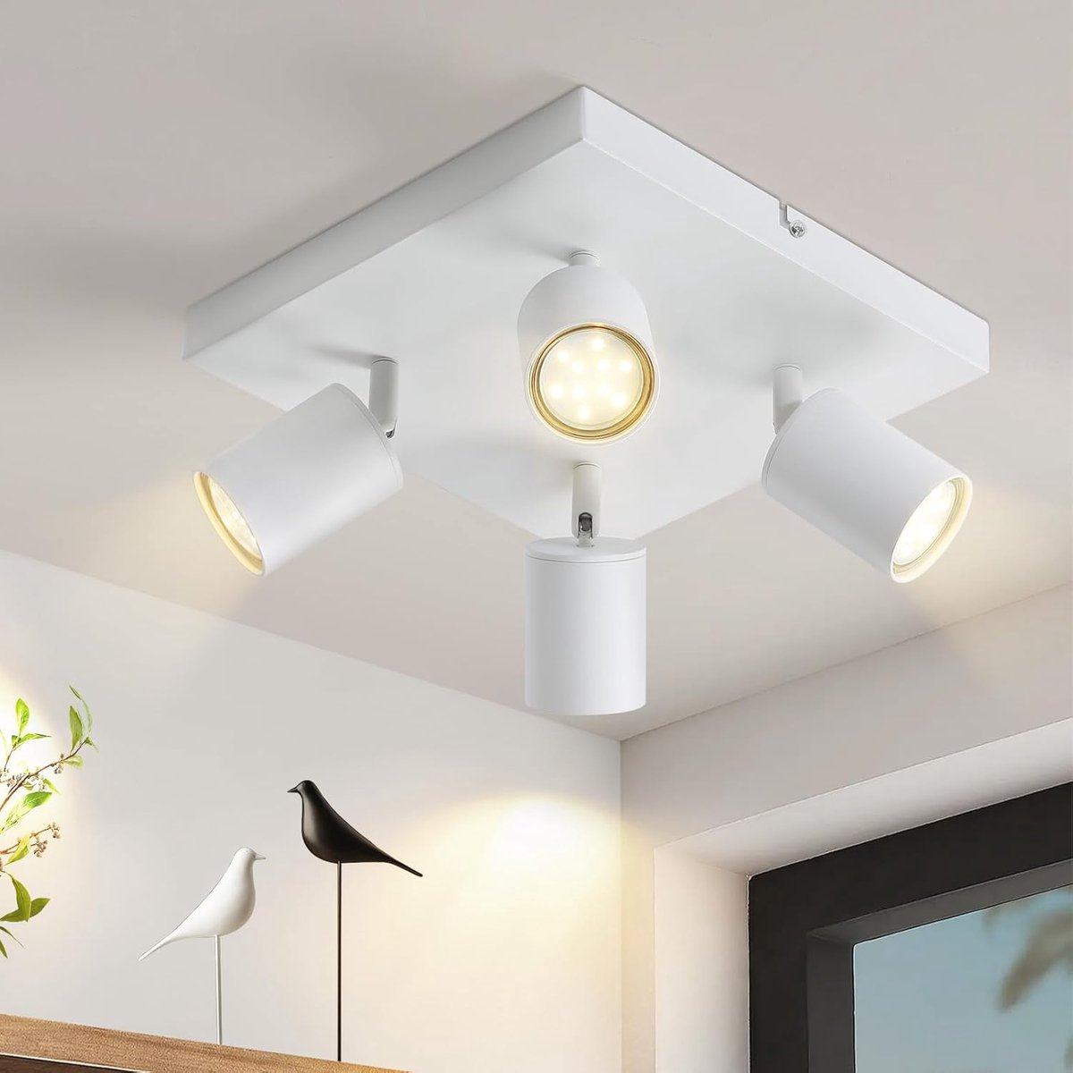 Glitzerlife - LED Plafond- & Wandspot - 4-lichts GU10 Fitting, 330° Zwenkbaar - Wit, Industriële & Moderne Stijl - Exclusief Lichtbron voor Woonkamer, Slaapkamer, Keuken & Hal