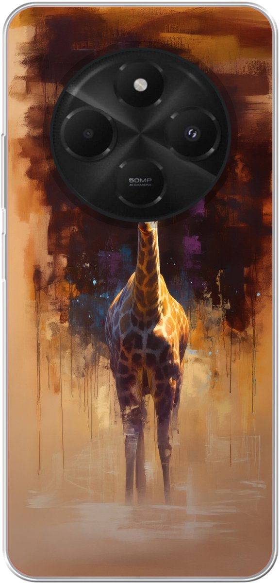 Telefoonhoesje Geschikt voor Xiaomi Geschikt voor Poco C75 (5G) hoesje - Giraf - Bruin - Abstract - Geschilderd - Siliconen Telefoonhoesje Telefoonhoesje