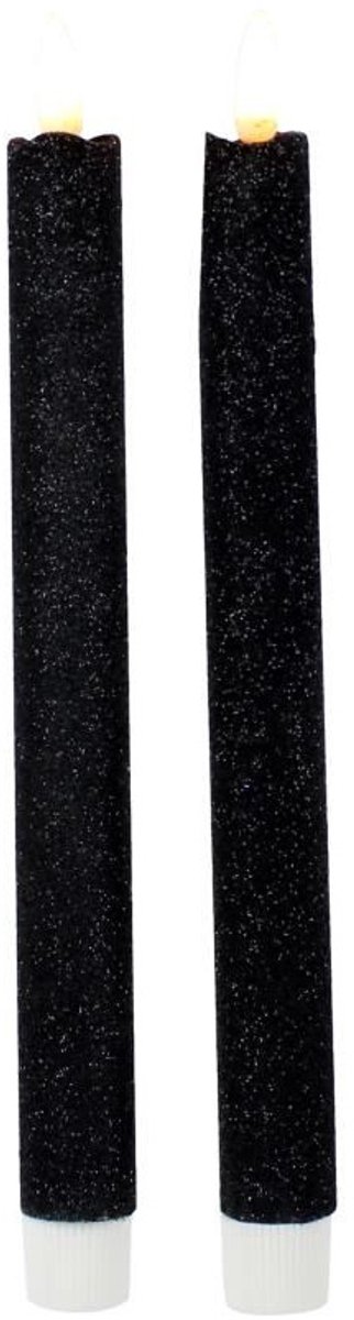 Magic Flame Dinerkaarsen - LED - 4x stuks - zwart - 25 cm - met glitters - Woondecoratie - Elektrische kaarsen - warm wit