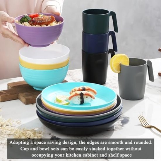 32-delig Plastic Servies Set - Onbreekbaar, Magnetron- en Vaatwasmachinebestendig - Lichtgewicht Camping- en Picknickbestek - BPA-vrij - Geschikt voor 8 Personen — afbeelding 4