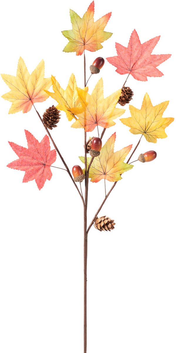 H&S Kunst herfsttak decoratie - 60 x 25 cm - losse steel met Esdoorn bladeren