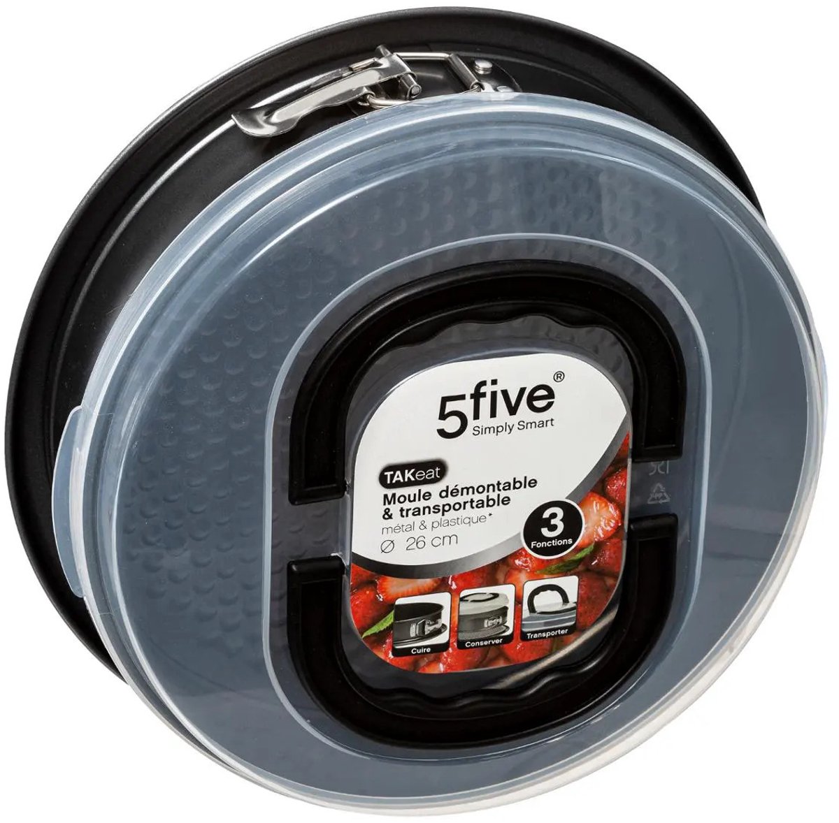5five Taarten bakvorm/springvorm - metaal - grijs - 26 cm - taarten bakken - anti aanbak laag - 3 in 1 springvorm - met deksel – foto 2