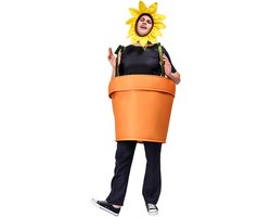 Kostuum Zonnebloem in Bloempot – One Size – Inclusief Jumpsuit en Hoofddeksel – Carnaval, Foute Party & Verkleedkleding