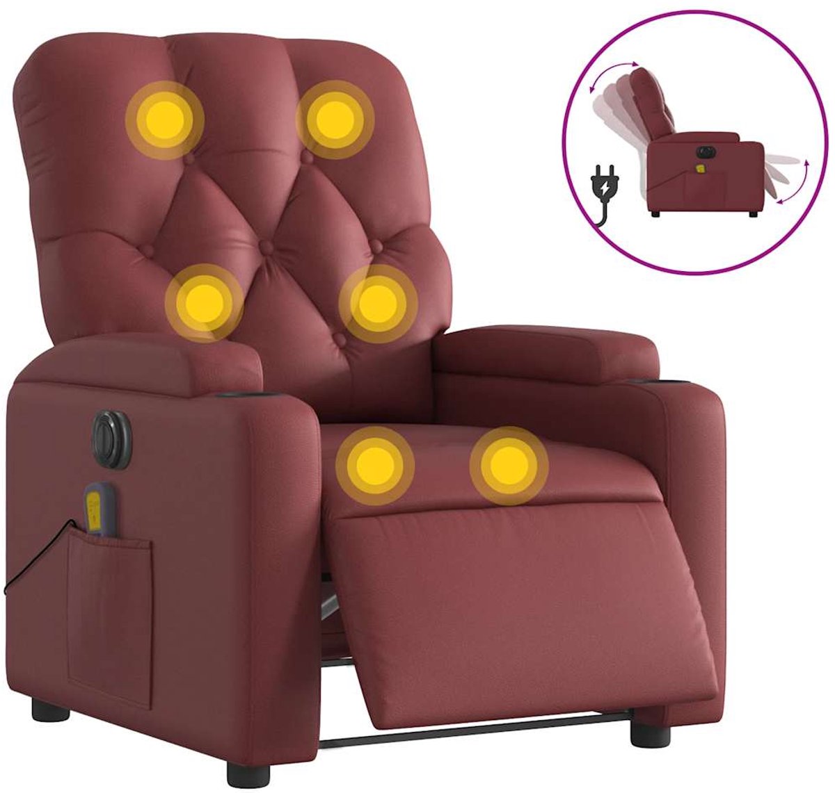 vidaXL Massagestoel - verstelbaar - elektrisch - kunstleer - wijnrood
