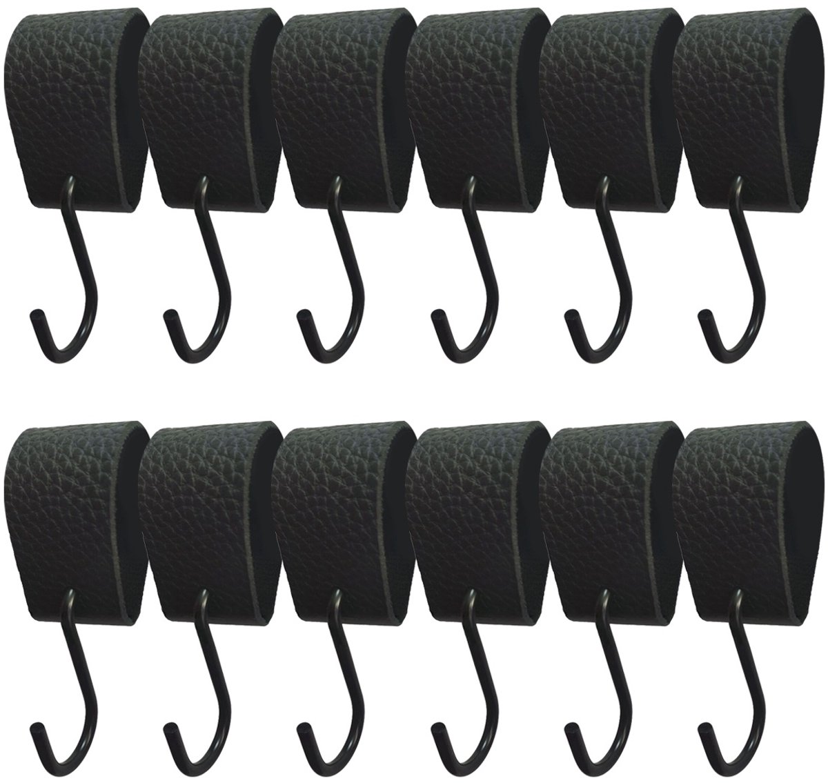 EXCITAT Sterke haken - S-haak met leren ring - Jashaak - Garderobehaak - Zwart - 12 stuks - 10,5 cm