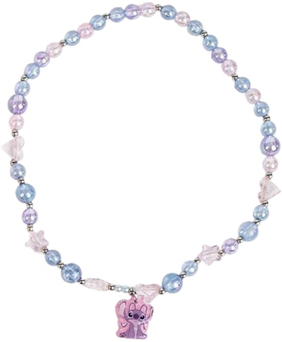 Collier à perles roses, violettes et bleues avec pendentif Angel de Disney.