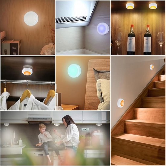 Daity 3-pack - LED-nachtlampje, afstandsbediening, 16 kleuren, verwisselbare kastlamp, nachtlampje op batterijen met dimmer en timer voor kledingkast, slaapkamer, keuken (wit, 8*2,8 cm) van Daity — afbeelding 4