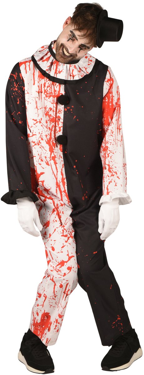 Horror Clown Jumpsuit - Zwart-Wit - Bloedspetters Halloween - Heren - Maat M/L