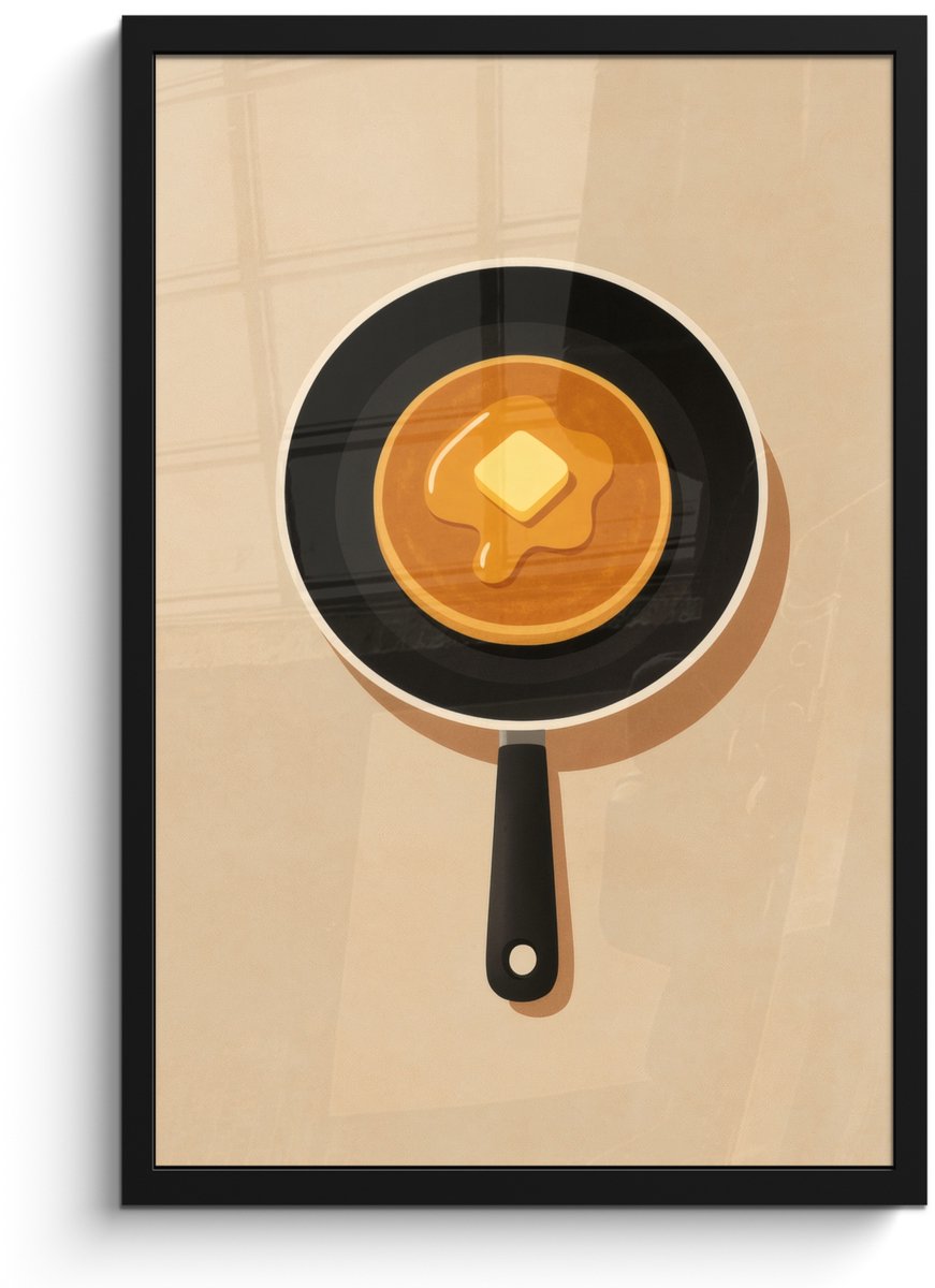 Poster in lijst - Fotolijst 40x60 cm - Posters - Pannenkoek - Koekenpan - Boter - Minimali