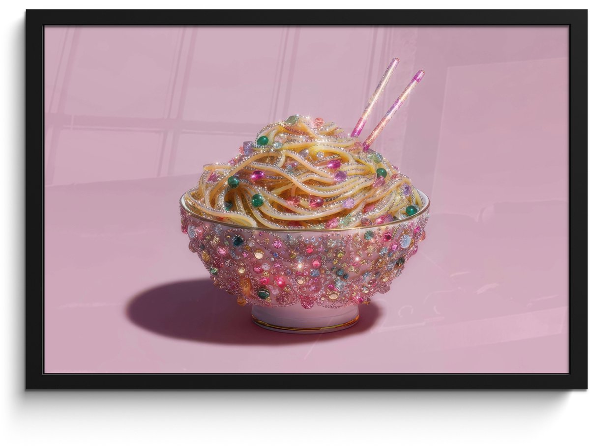 FrameYourWall Poster in lijst - Fotolijst 60x40 cm - Posters - Noodles - Edelstenen - Stokjes - Roze - Posterlijst zwart - Decoratie - Wanddecoratie woonkamer - Muurdecoratie slaapkamer