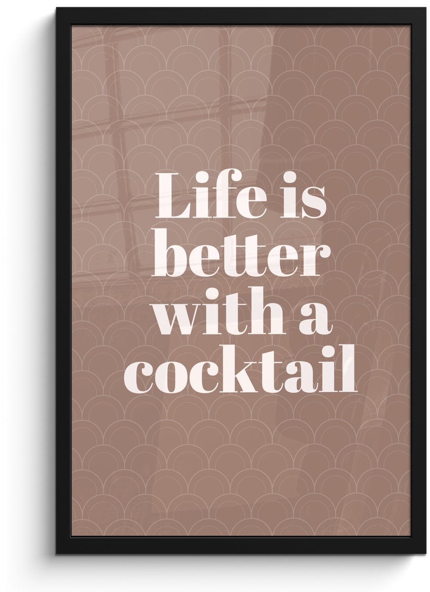 FrameYourWall Poster in lijst - Fotolijst 40x60 cm - Posters - Cocktail - Tekst - Patroon - Wit - Posterlijst zwart - Decoratie - Wanddecoratie woonkamer - Muurdecoratie slaapkamer
