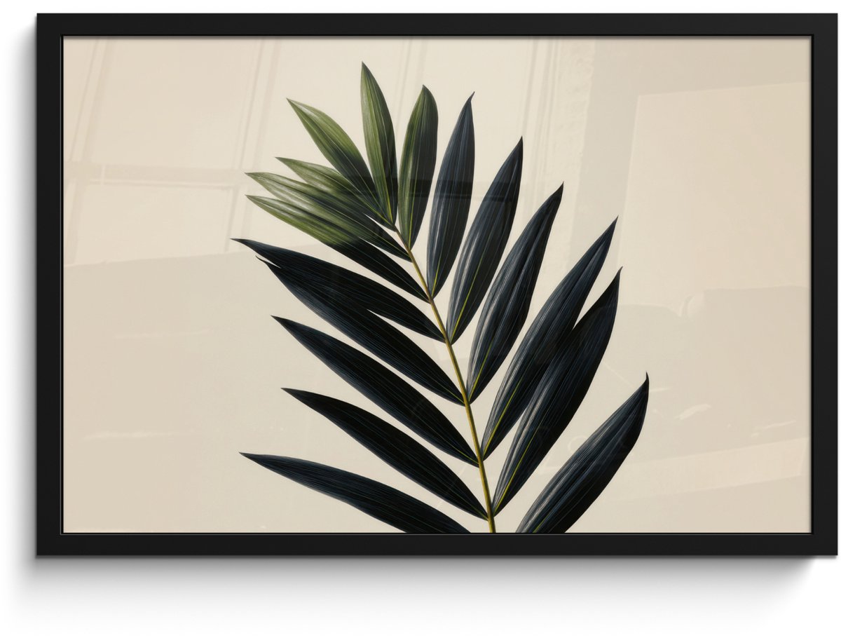 FrameYourWall Poster in lijst - Fotolijst 60x40 cm - Posters - Palmblad - Donkere bladen - Subtiel - Posterlijst zwart - Decoratie - Wanddecoratie woonkamer - Muurdecoratie slaapkamer Palmblad - Subtiel