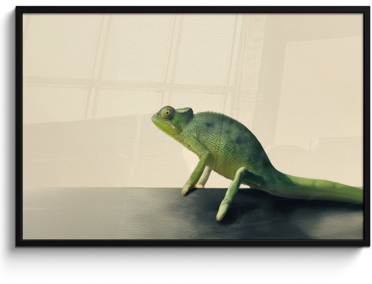 FrameYourWall Poster in lijst - Fotolijst 120x80 cm - Posters - Kameleon - Groen - Minimalistisch - Posterlijst zwart - Decoratie - Wanddecoratie woonkamer - Muurdecoratie slaapkamer