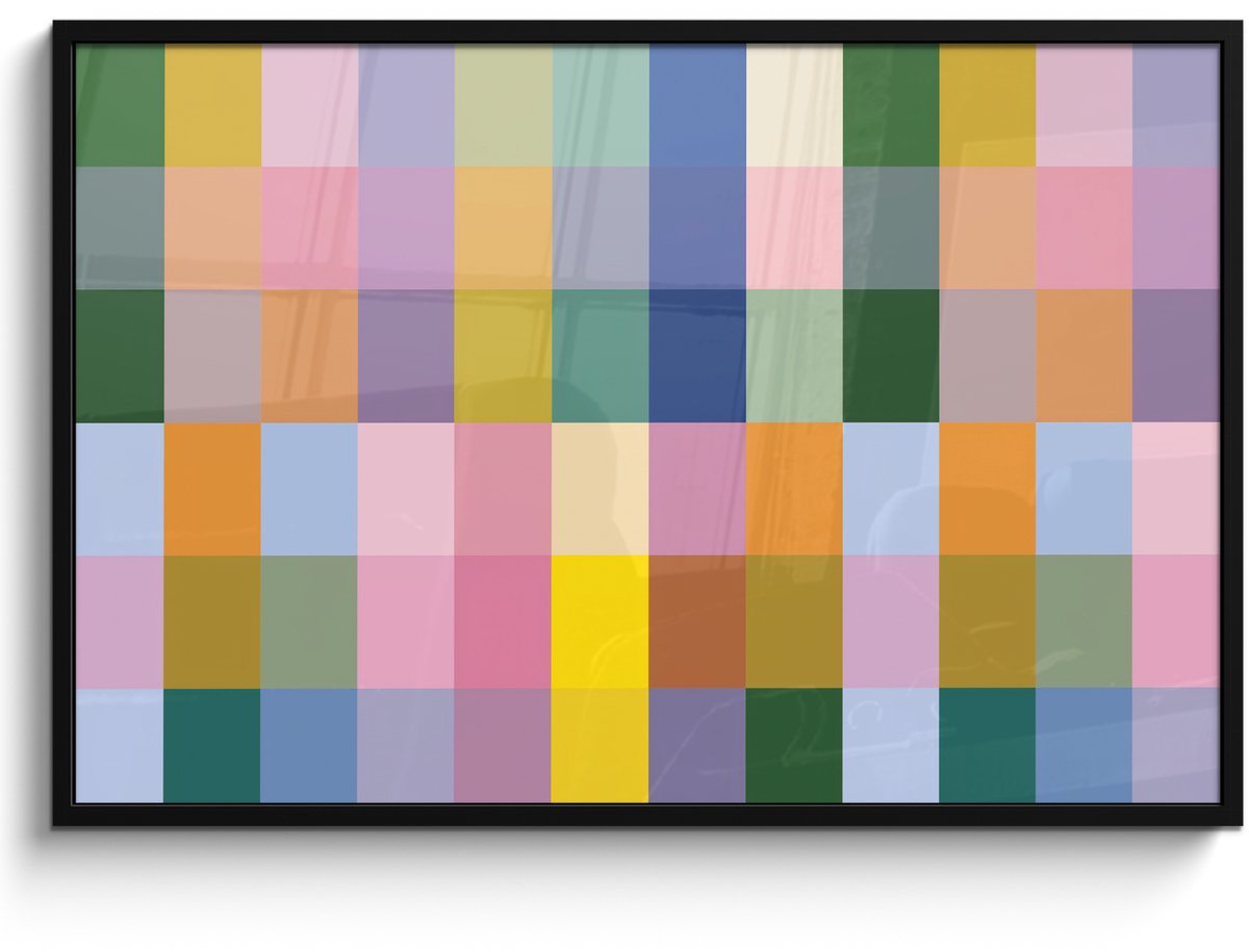 FrameYourWall Poster in lijst - Fotolijst 120x80 cm - Posters - Blokken - Vierkant - Patroon - Gekleurd - Posterlijst zwart - Decoratie - Wanddecoratie woonkamer - Muurdecoratie slaapkamer