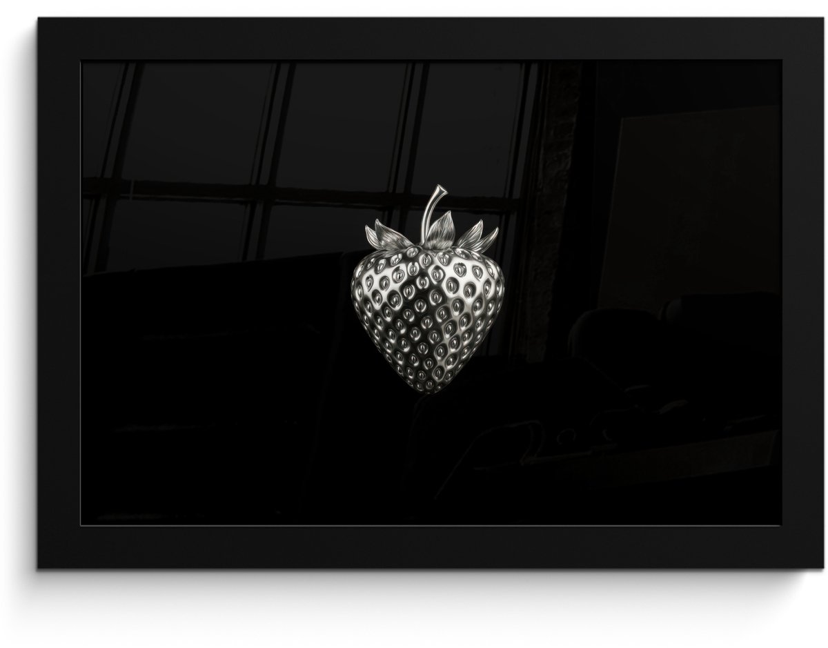 FrameYourWall Poster in lijst - Fotolijst 30x20 cm - Posters - Aardbei - Zaadstructuur - Realistisch - Posterlijst zwart - Decoratie - Wanddecoratie woonkamer - Muurdecoratie slaapkamer