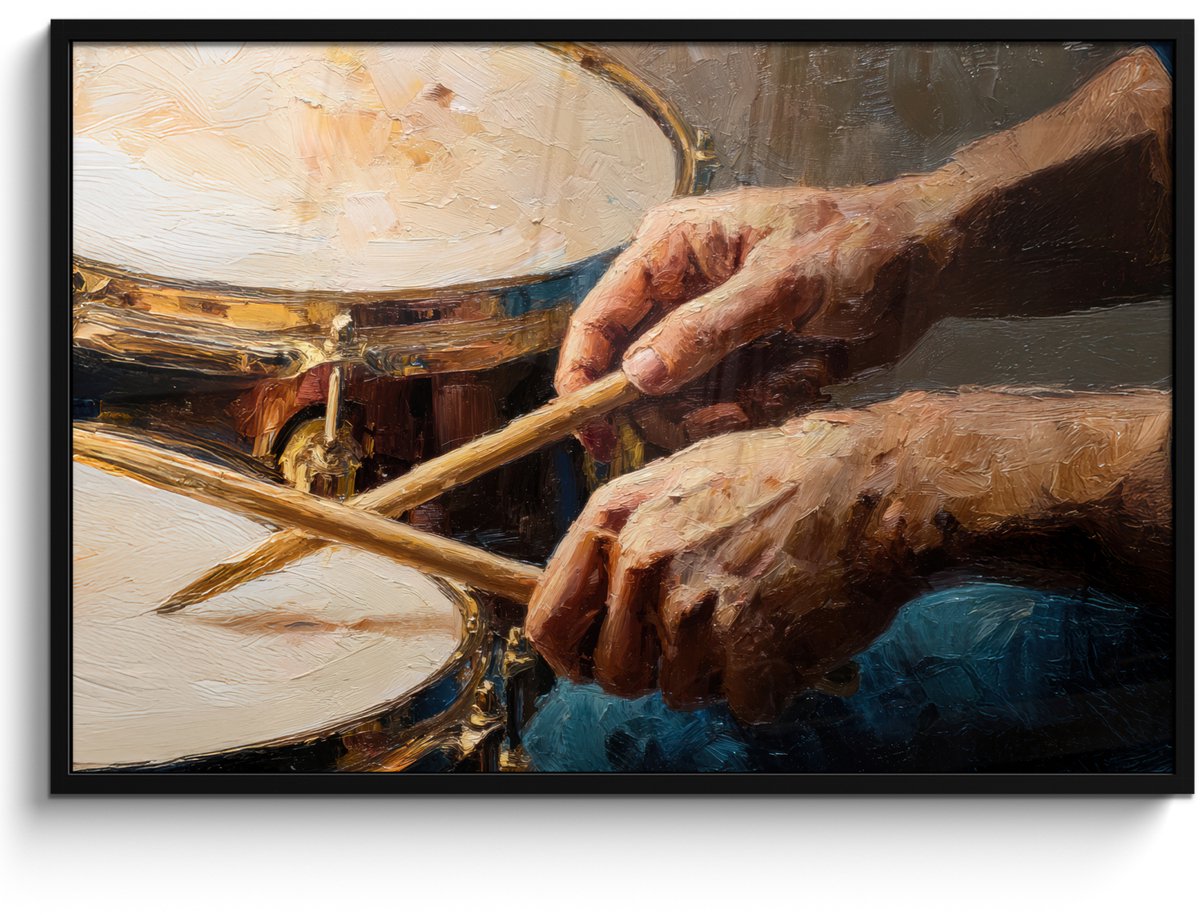 FrameYourWall Poster in lijst - Fotolijst 120x80 cm - Posters - Drumstokken - Olieverf - Man - Posterlijst zwart - Decoratie - Wanddecoratie woonkamer - Muurdecoratie slaapkamer