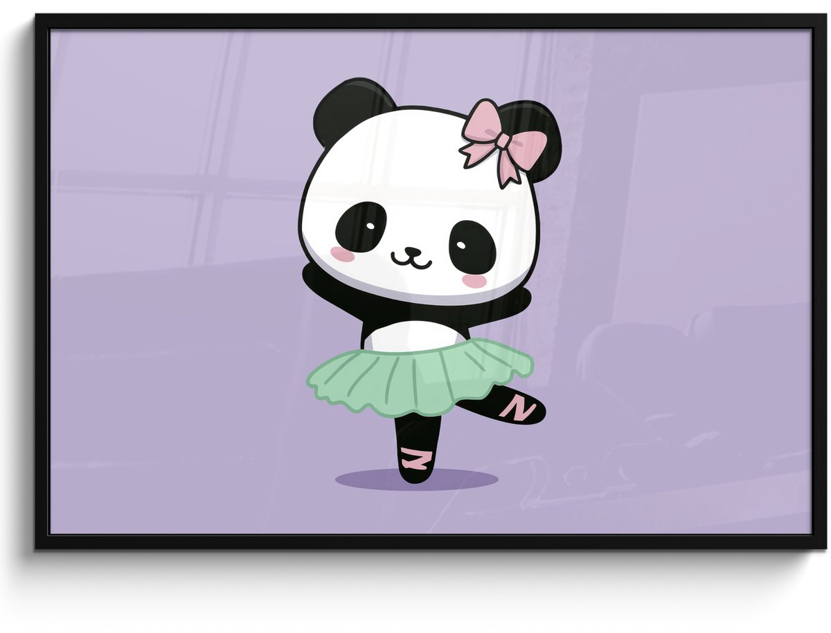 FrameYourWall Poster in lijst - Fotolijst 120x80 cm - Posters - Panda - Paars - Sierlijk - Kawaii - Posterlijst zwart - Decoratie - Wanddecoratie woonkamer - Muurdecoratie slaapkamer