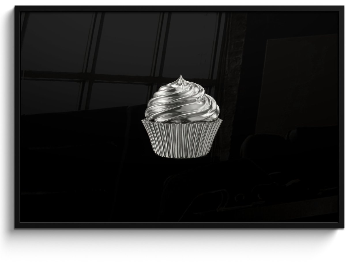 FrameYourWall Poster in lijst - Fotolijst 120x80 cm - Posters - Cupcake - Luxueus - Zilver - Posterlijst zwart - Decoratie - Wanddecoratie woonkamer - Muurdecoratie slaapkamer