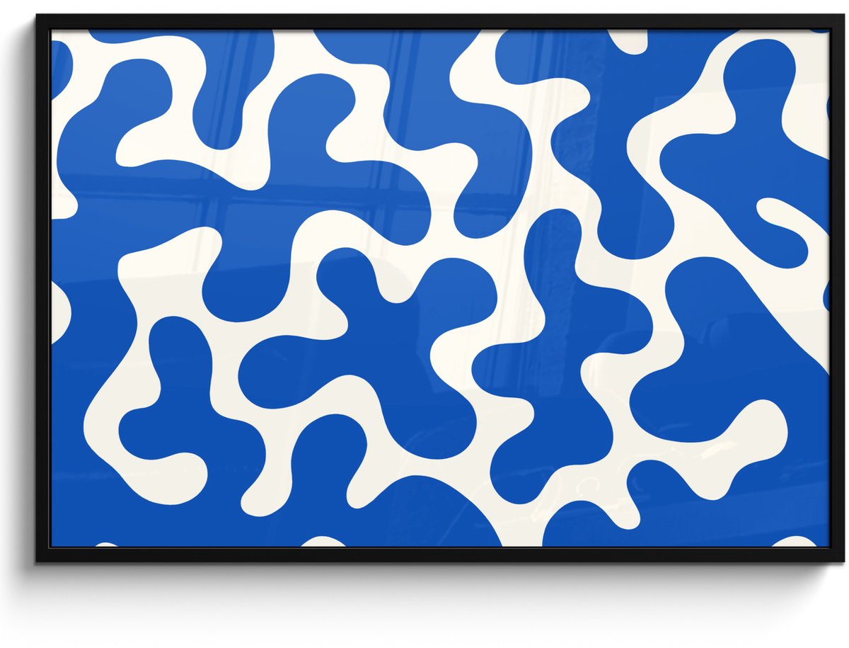 FrameYourWall Poster in lijst - Fotolijst 120x80 cm - Posters - Vormen - Abstract - Blauw - Golven - Posterlijst zwart - Decoratie - Wanddecoratie woonkamer - Muurdecoratie slaapkamer