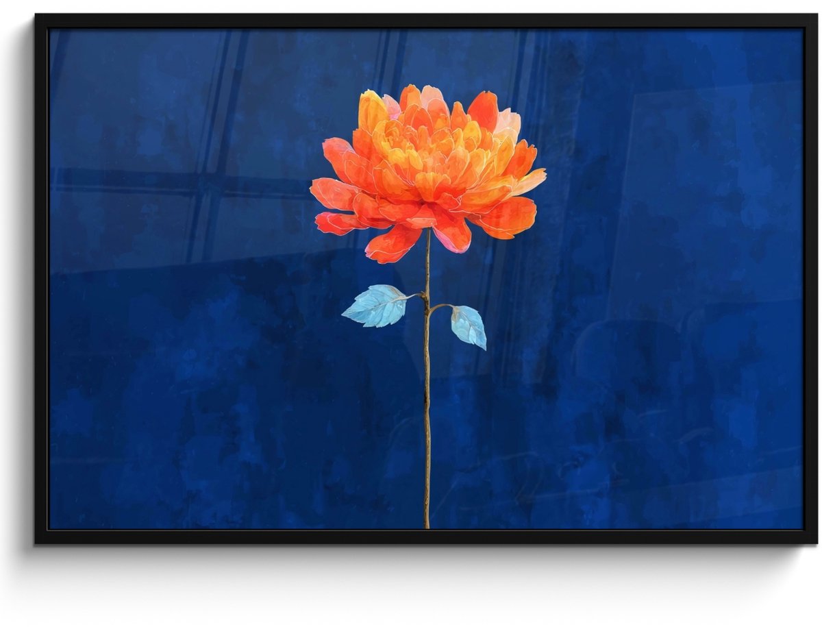 FrameYourWall Poster in lijst - Fotolijst 120x80 cm - Posters - Bloem - Oranje - Bladeren - Posterlijst zwart - Decoratie - Wanddecoratie woonkamer - Muurdecoratie slaapkamer Bloem - Bladeren