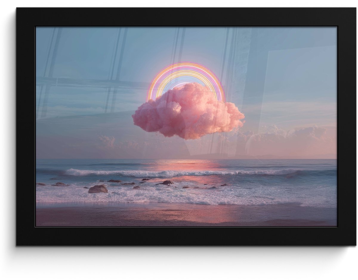 FrameYourWall Poster in lijst - Fotolijst 30x20 cm - Posters - Wolk - Regenboog - Zee - Posterlijst zwart - Decoratie - Wanddecoratie woonkamer - Muurdecoratie slaapkamer