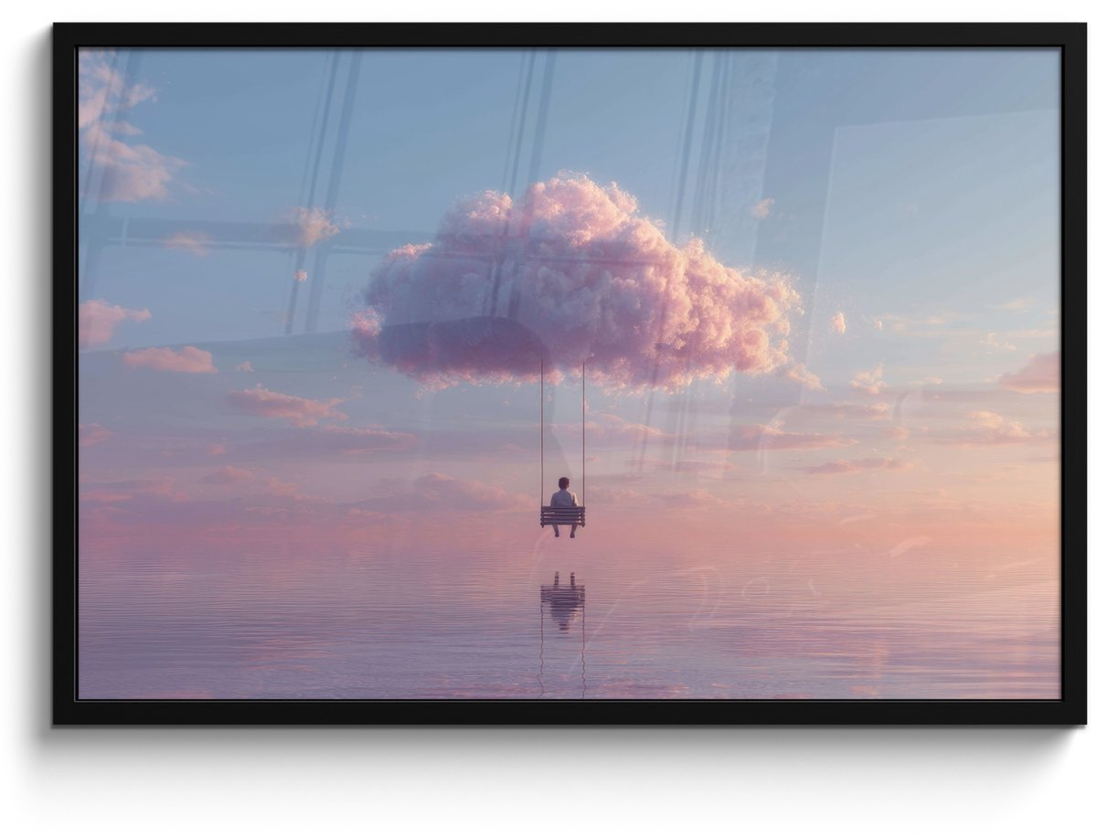 FrameYourWall Poster in lijst - Fotolijst 90x60 cm - Posters - Wolk - Schommel - Kleurrijke lucht - Posterlijst zwart - Decoratie - Wanddecoratie woonkamer - Muurdecoratie slaapkamer