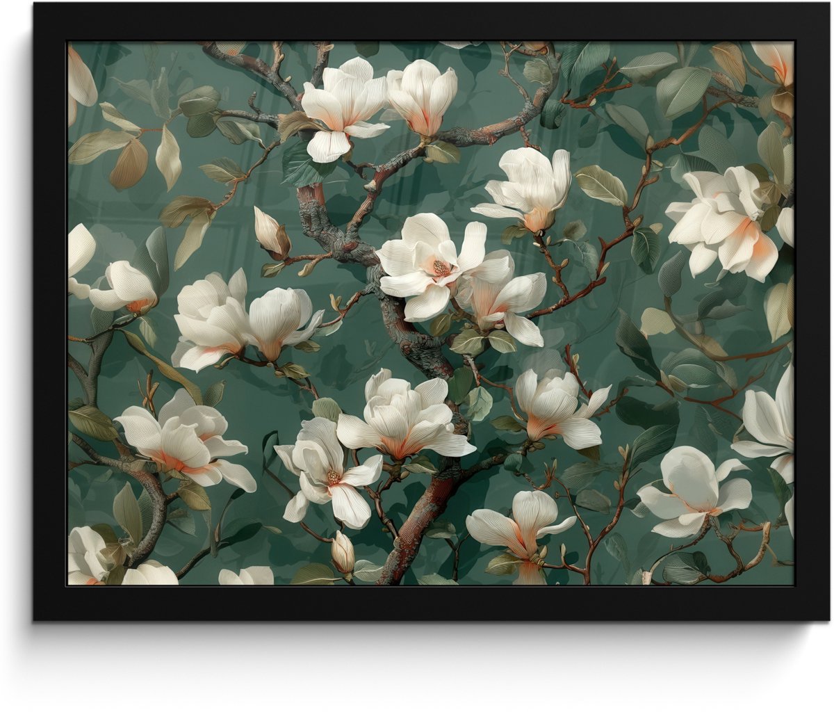 FrameYourWall Poster in lijst - Fotolijst 40x30 cm - Posters - Bloemen - Takken - Wit - Klassiek - Posterlijst zwart - Decoratie - Wanddecoratie woonkamer - Muurdecoratie slaapkamer
