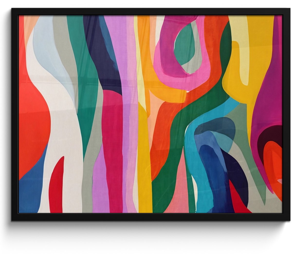 FrameYourWall Poster in lijst - Fotolijst 80x60 cm - Posters - Abstract - Kleurrijk - Golven - Lijnen - Posterlijst zwart - Decoratie - Wanddecoratie woonkamer - Muurdecoratie slaapkamer