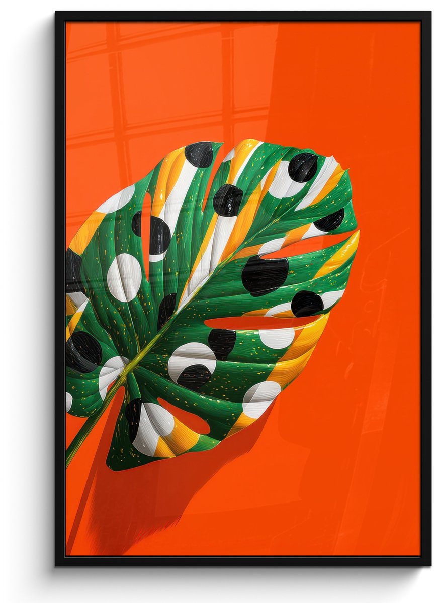 FrameYourWall Poster in lijst - Fotolijst 80x120 cm - Posters - 3-2 - Posterlijst zwart - Decoratie - Wanddecoratie woonkamer - Muurdecoratie slaapkamer Blad - Stippen