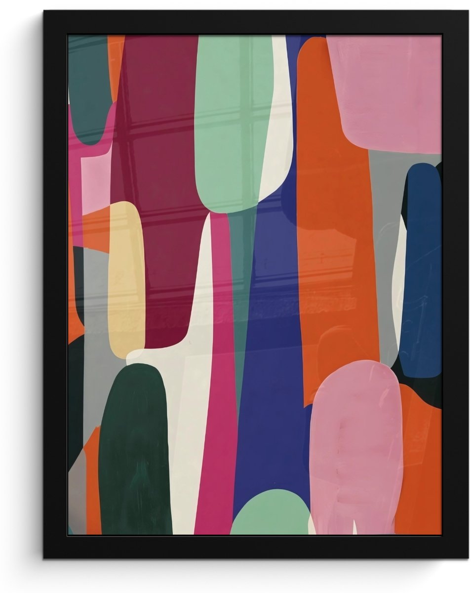FrameYourWall Poster in lijst - Fotolijst 30x40 cm - Posters - Vormen - Ritmisch - Kleuren - Abstract - Posterlijst zwart - Decoratie - Wanddecoratie woonkamer - Muurdecoratie slaapkamer Vormen - Kleurrijk