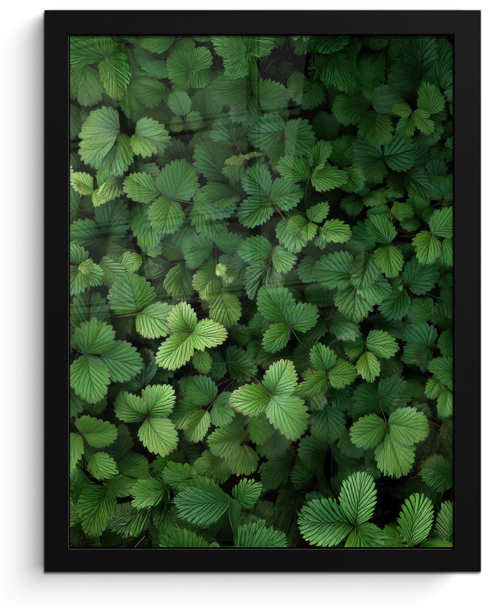 FrameYourWall Poster in lijst - Fotolijst 30x40 cm - Posters - Groen - Bladeren - Kartel - Zonlicht - Posterlijst zwart - Decoratie - Wanddecoratie woonkamer - Muurdecoratie slaapkamer