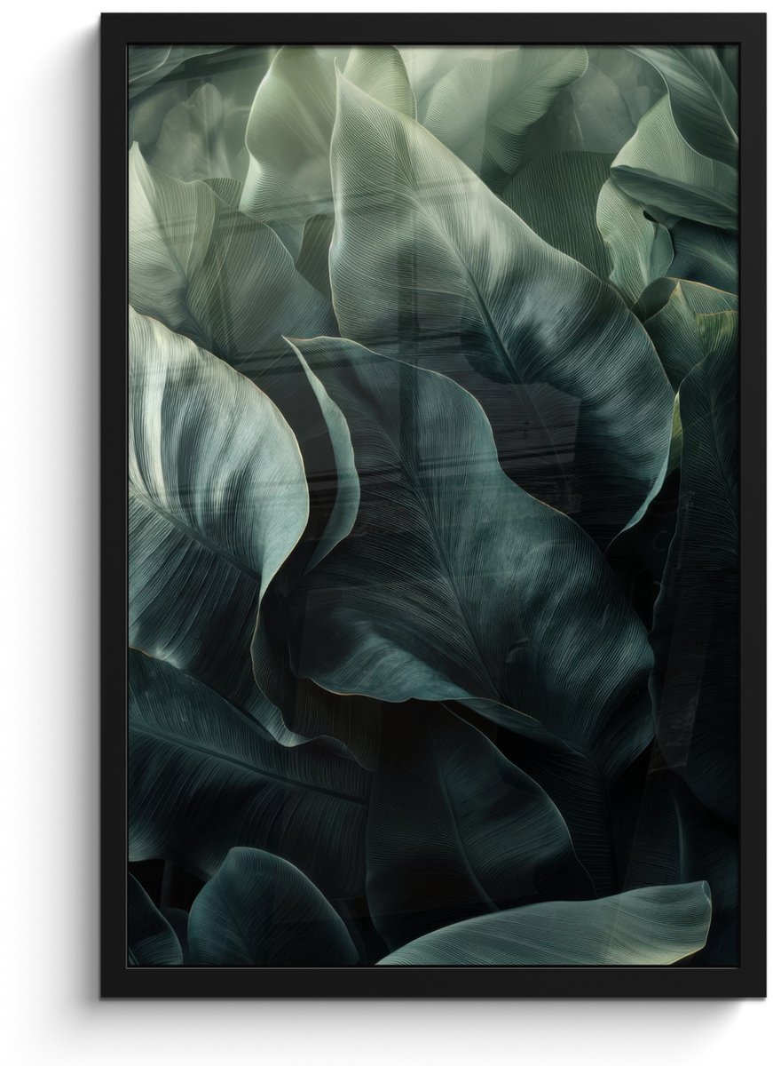 FrameYourWall Poster in lijst - Fotolijst 40x60 cm - Posters - Groen - Bladeren - Glad - Nerven - Posterlijst zwart - Decoratie - Wanddecoratie woonkamer - Muurdecoratie slaapkamer Nerven - Bladeren
