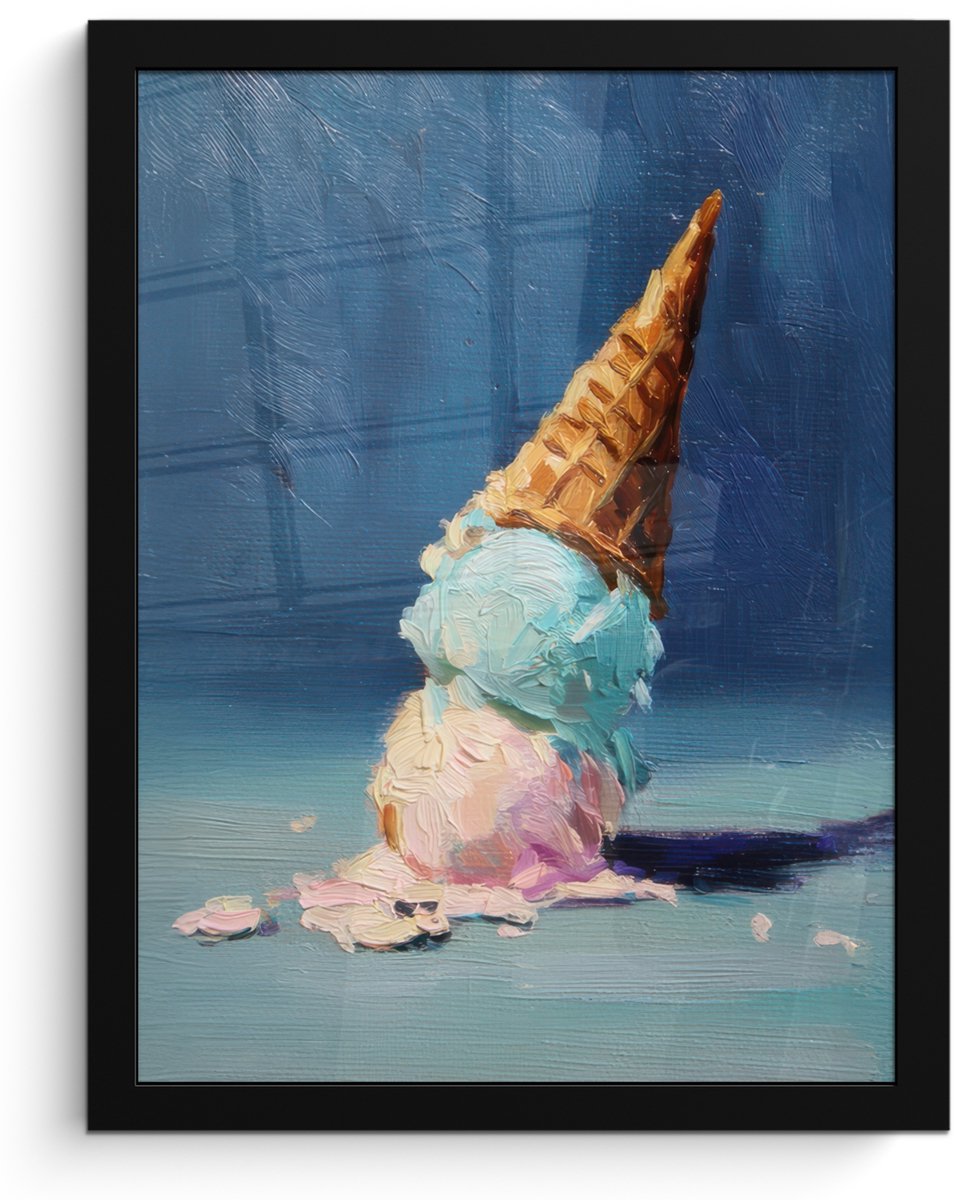FrameYourWall Poster in lijst - Fotolijst 30x40 cm - Posters - Ijshoorn - Bolletjes - Smelt - Roze - Posterlijst zwart - Decoratie - Wanddecoratie woonkamer - Muurdecoratie slaapkamer