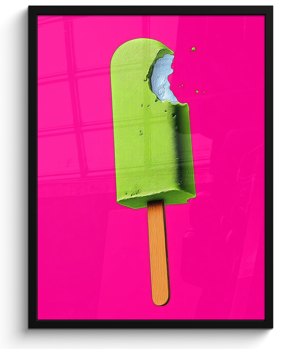FrameYourWall Poster in lijst - Fotolijst 60x80 cm - Posters - Ijsje - Stokje - Minimalistisch - Groen - Posterlijst zwart - Decoratie - Wanddecoratie woonkamer - Muurdecoratie slaapkamer