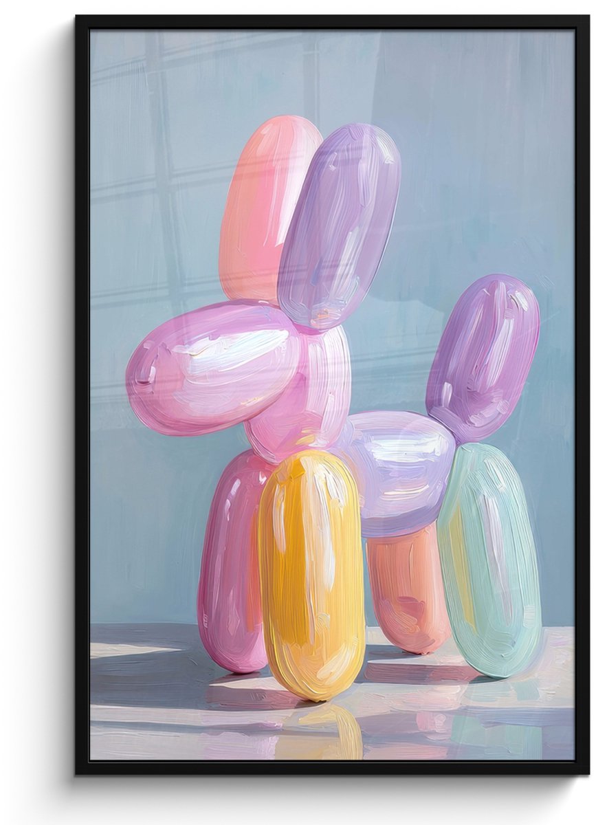FrameYourWall Poster in lijst - Fotolijst 80x120 cm - Posters - Dier - Ballon - Pasteltinten - Glanzend - Posterlijst zwart - Decoratie - Wanddecoratie woonkamer - Muurdecoratie slaapkamer