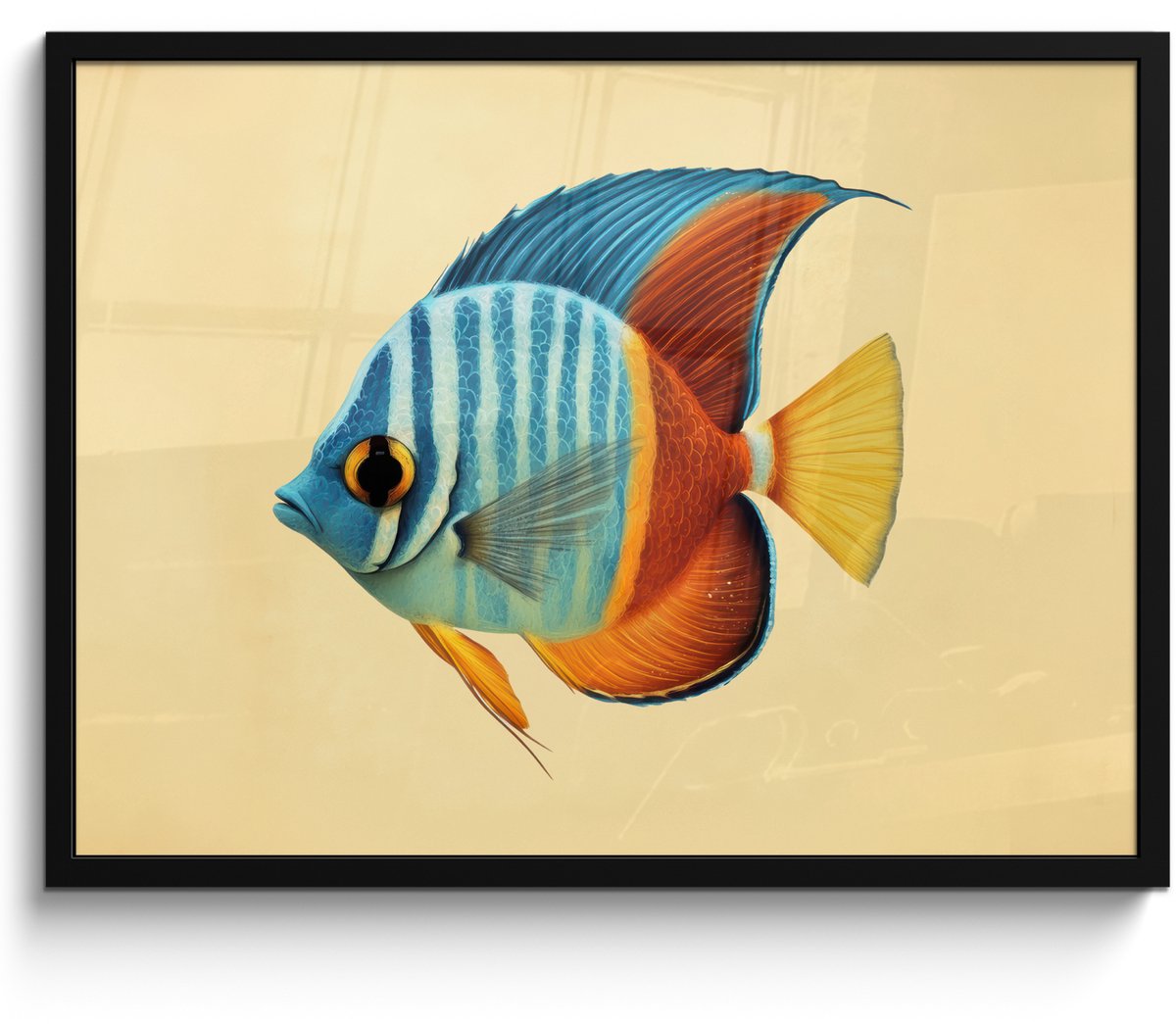 FrameYourWall Poster in lijst - Fotolijst 80x60 cm - Posters - Vis - Vinnen - Blauw - Ogen - Posterlijst zwart - Decoratie - Wanddecoratie woonkamer - Muurdecoratie slaapkamer