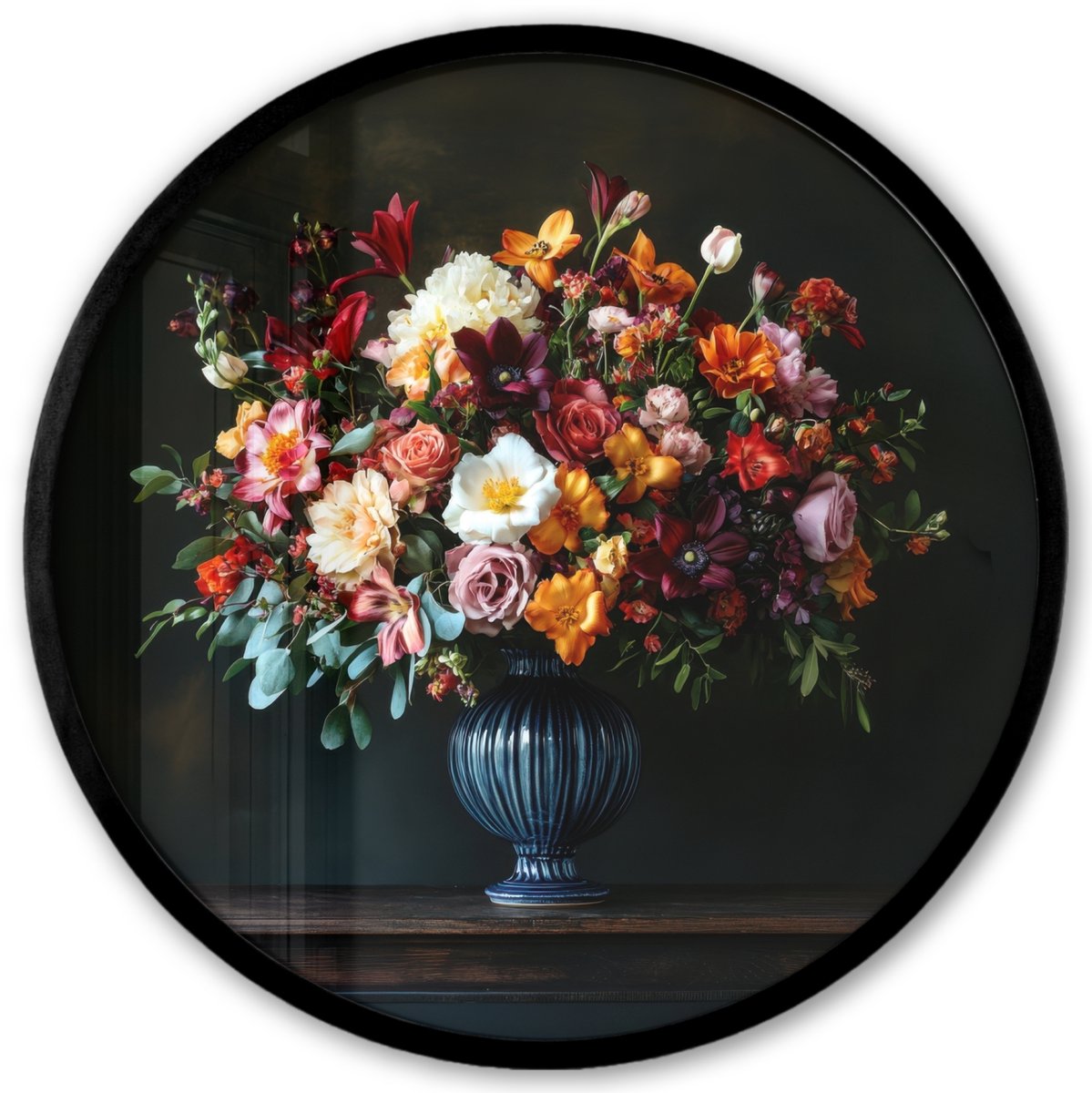 FrameYourWall Poster in lijst Rond - Fotolijst 40x40 cm - Posters - Groot - Bloemen - Vaas - Boeket - Ronde posterlijst zwart - Decoratie - Wanddecoratie woonkamer - Muurdecoratie slaapkamer