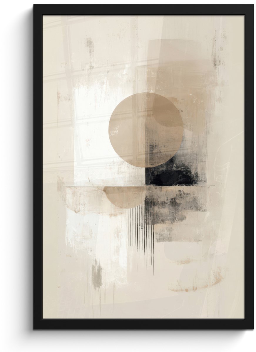 FrameYourWall Poster in lijst - Fotolijst 40x60 cm - Posters - Cirkel - Compositie - Diepte - Beige - Posterlijst zwart - Decoratie - Wanddecoratie woonkamer - Muurdecoratie slaapkamer