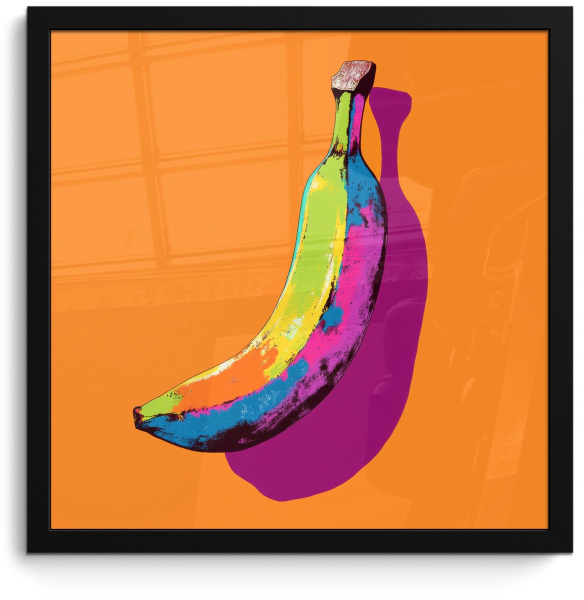 FrameYourWall Poster in lijst - Fotolijst 40x40 cm - Posters - Felle kleuren - Banaan - popart - Posterlijst zwart - Decoratie - Wanddecoratie woonkamer - Muurdecoratie slaapkamer