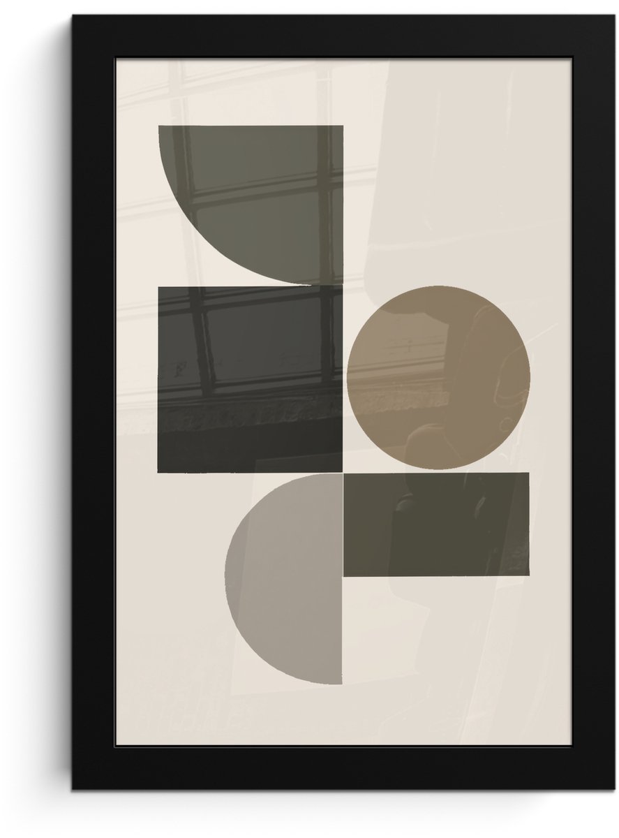 FrameYourWall Poster in lijst - Fotolijst 20x30 cm - Posters - Aardetinten - Abstracte compositie - Eenvoudige vormen - Posterlijst zwart - Decoratie - Wanddecoratie woonkamer - Muurdecoratie slaapkamer Aardetinten - Vormen