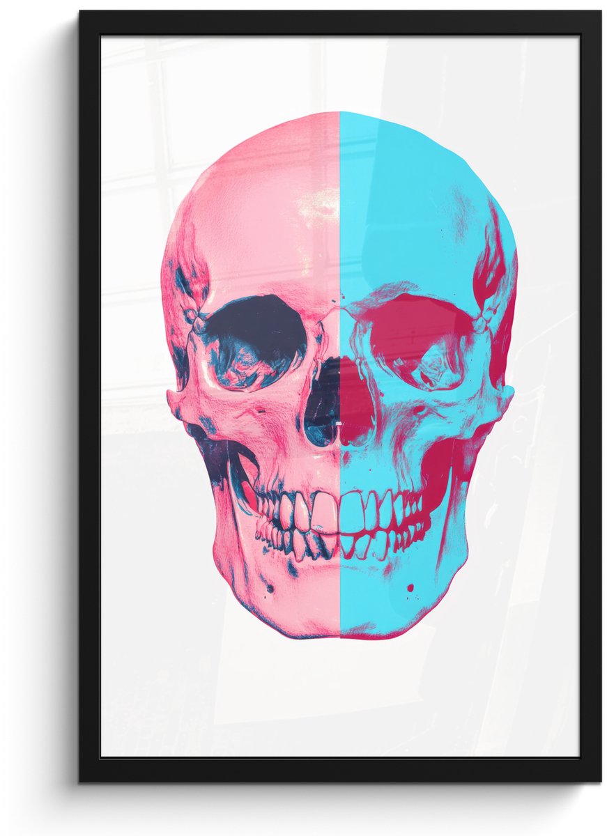 FrameYourWall Poster in lijst - Fotolijst 40x60 cm - Posters - Schedel - Grafisch - Roze - Verdeeld - Posterlijst zwart - Decoratie - Wanddecoratie woonkamer - Muurdecoratie slaapkamer