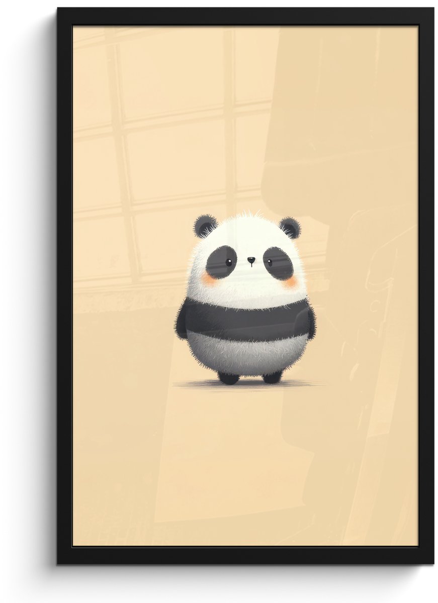 FrameYourWall Poster in lijst - Fotolijst 40x60 cm - Posters - Panda - Beige - Minimalistisch - Posterlijst zwart - Decoratie - Wanddecoratie woonkamer - Muurdecoratie slaapkamer