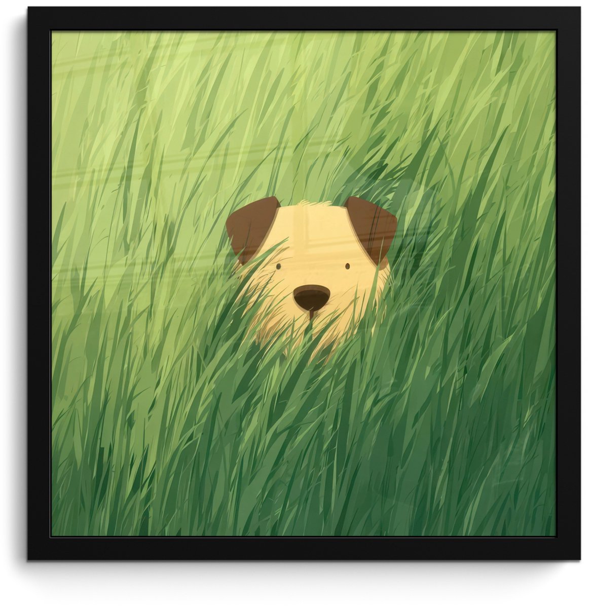 FrameYourWall Poster in lijst - Fotolijst 40x40 cm - Posters - Hondje - Gras - Oren - Bruin - Posterlijst zwart - Decoratie - Wanddecoratie woonkamer - Muurdecoratie slaapkamer - Kerstversiering - Kerstdecoratie voor binnen - Kerstmis